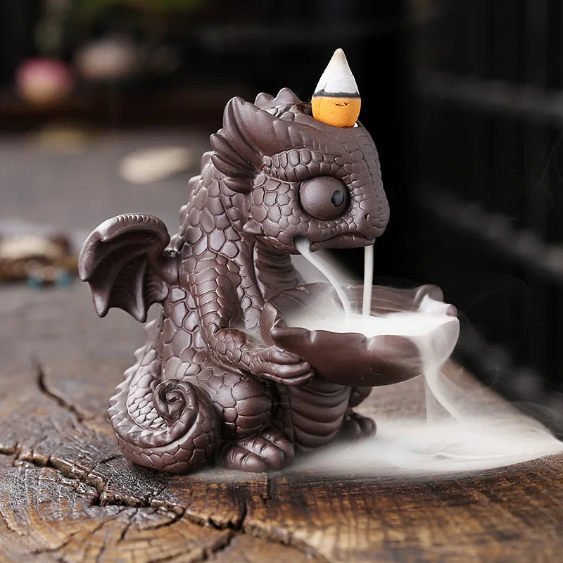 Brûleur d'encens en céramique en cascade en forme de dragon à reflux